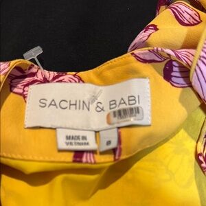 Sachin + Babi Vibrant Yellow Dress with Pink Floral Accents